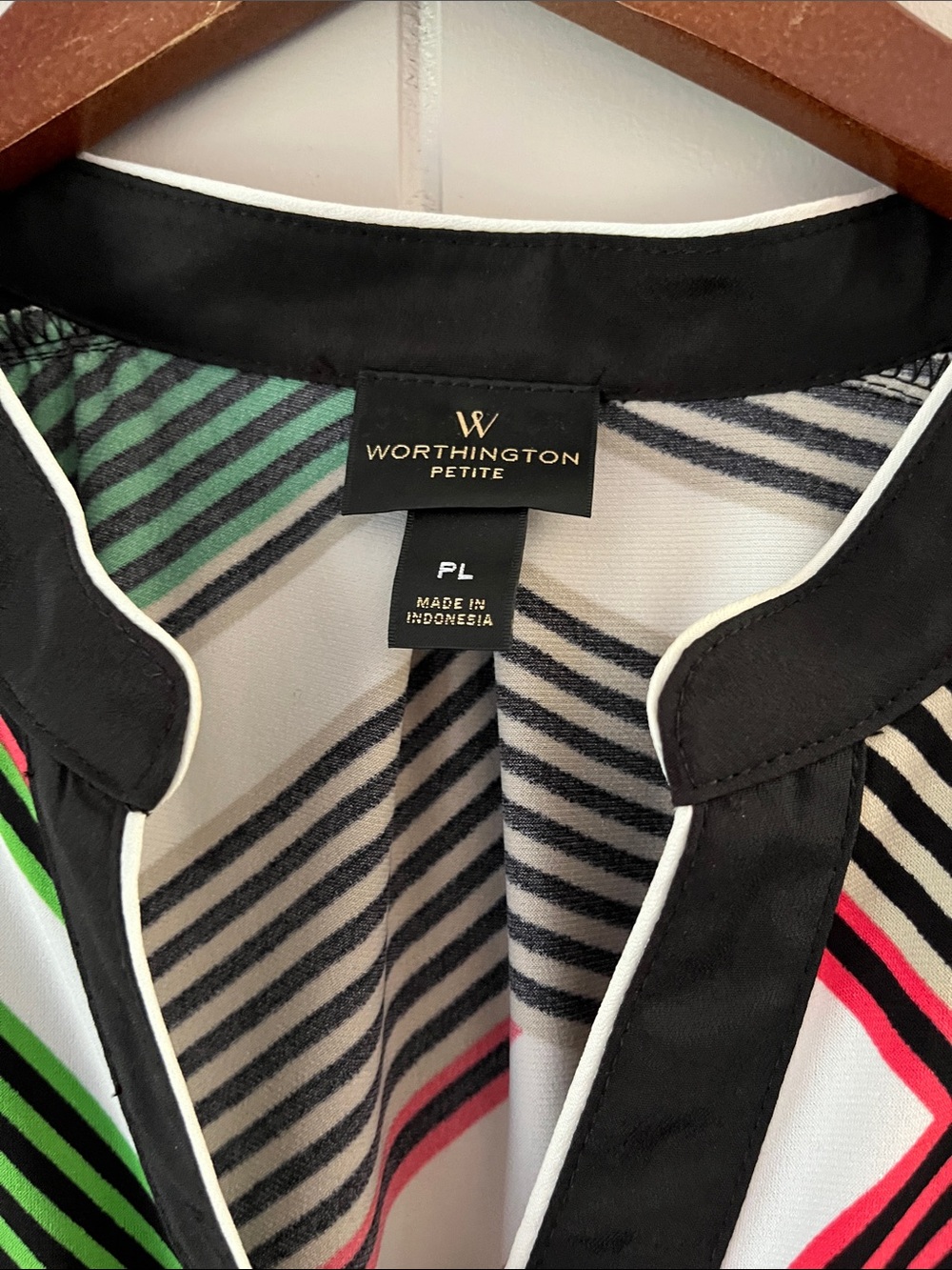 Worthington Multicolor Geometric Cap-Sleeve Blouse - Green, Red, Black, White - Picture 2 of 12